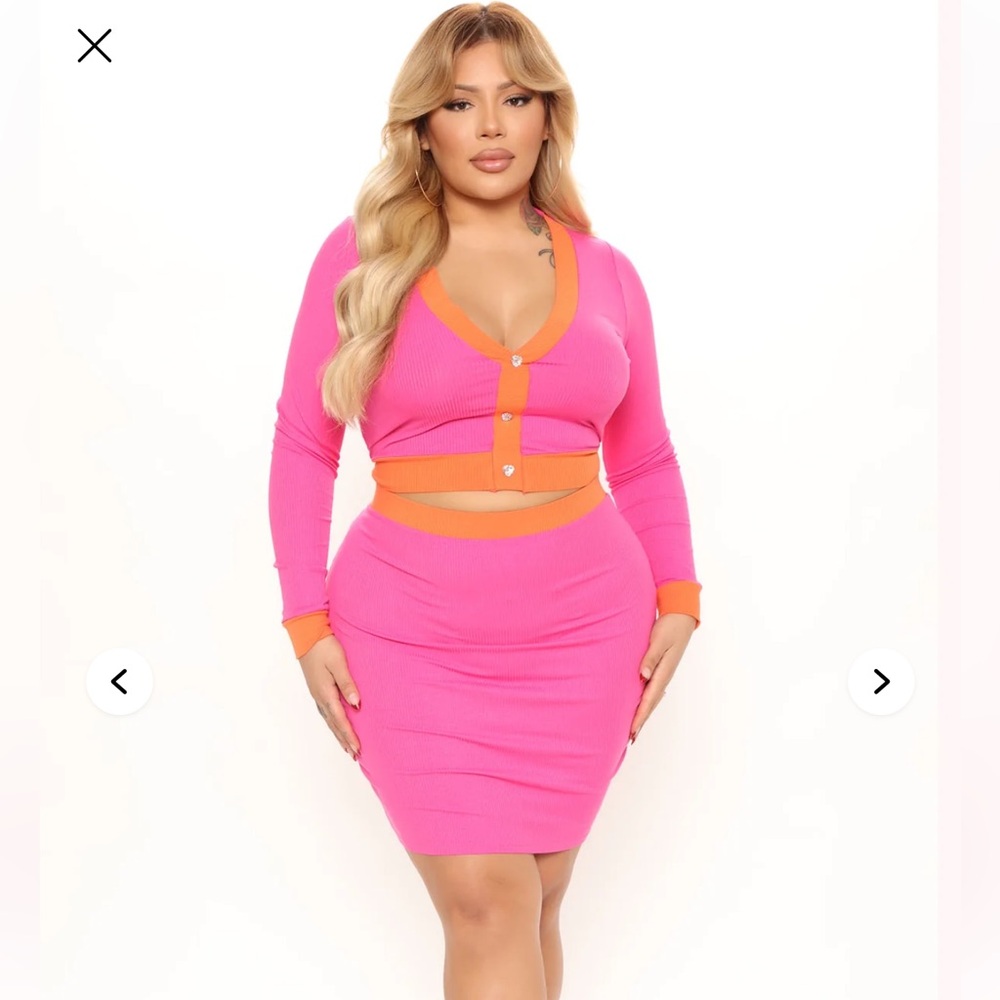 Fashion Nova Curve Pink and Orange Women's Skirt Set Size 3x Plus Size
